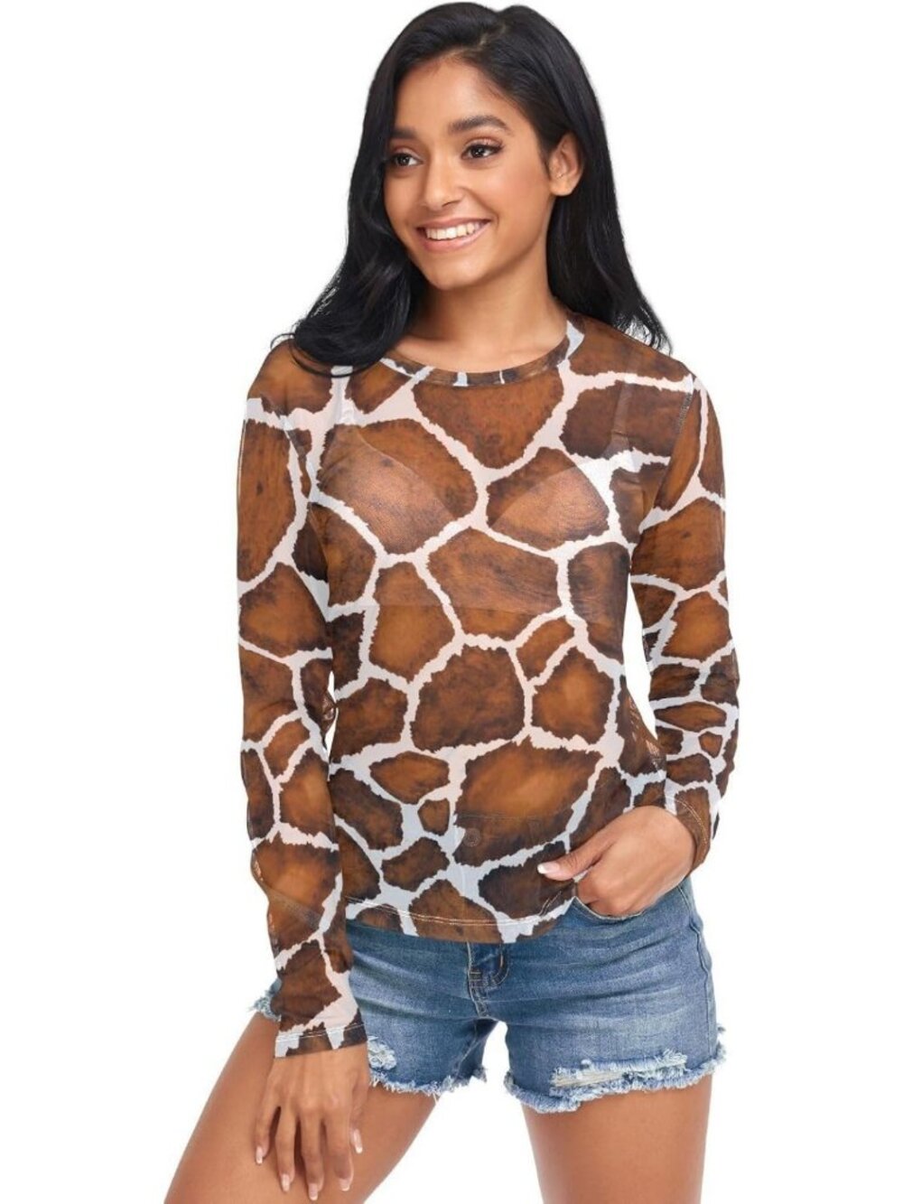 Summer Sheer Mesh Blouse - Women's Basic Print T-Shirt Top for Casual Style